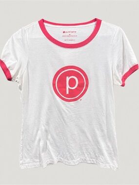 Pure Barre White Tee with Bright Red Trim and Logo